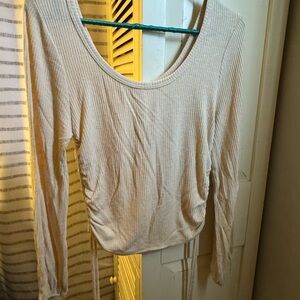 Cream Ribbed Long Sleeve Top